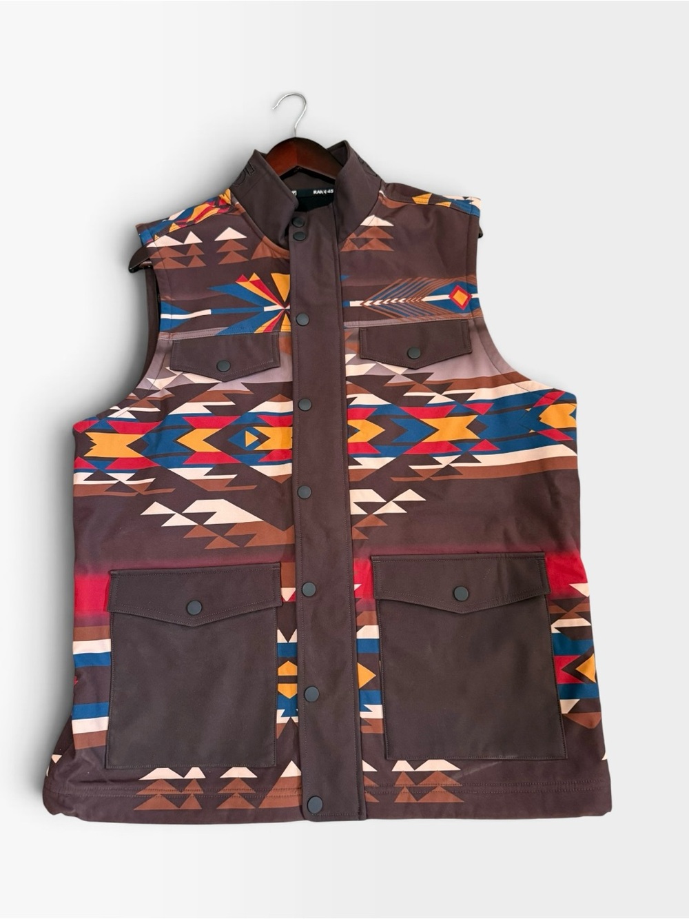RANK 45 Men’s Southwestern Aztec Geometric Utility Vest Brown Western Outdoor